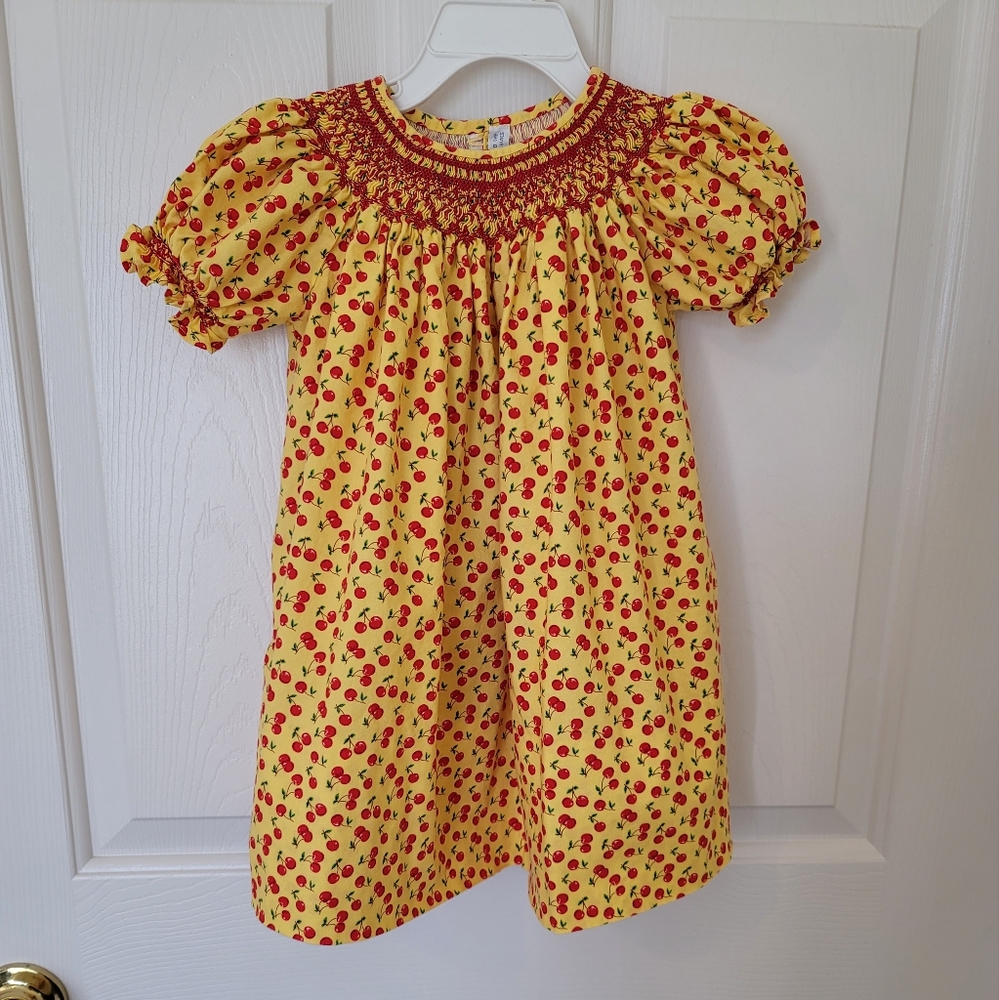 Little girl Smocked Cherry Dress.